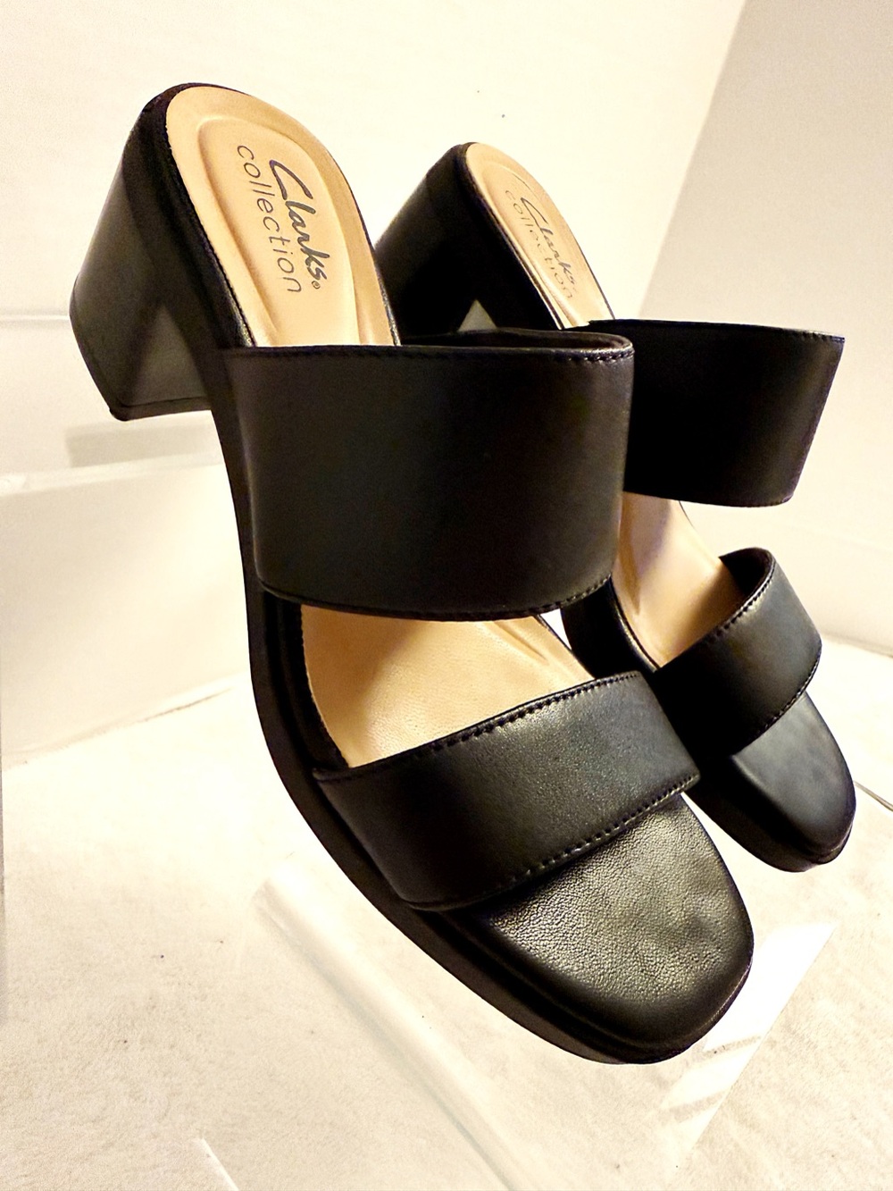 Clarks Collection Jaylan Dusk Black Leather Slide Sandals Size 7.5 NWT